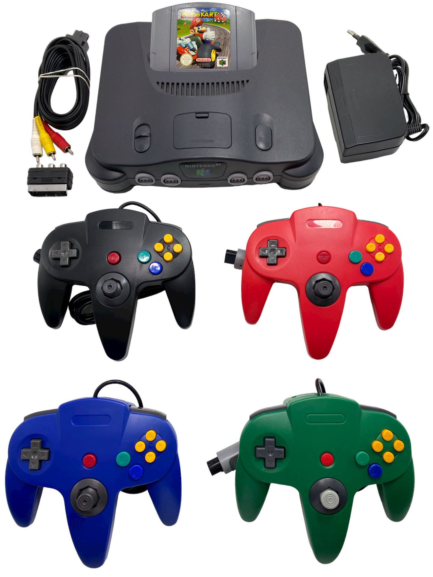 Nintendo 64 / N64 Konsole + 4 Controller + Mario Kart 64 inkl. Kabel